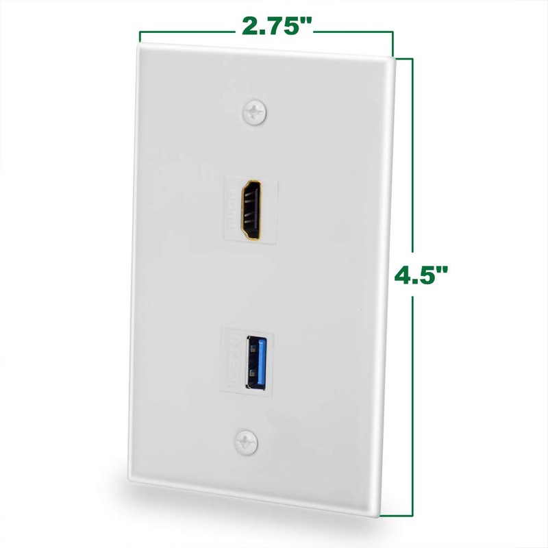 BATIGE HDMI And USB 3.0 Keystone Wall Plate Single GANG