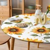 AYTTBIS Sunflower Watercolor Round Fitted Tablecloth with Elastic,Waterproof Oil Proof