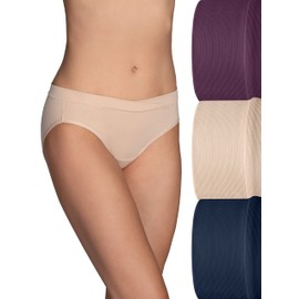 Vanity Fair Womens Beyond Comfort Bikini Panties Underwear, Silky Stretch - 3 Pack - Sangria/Neutral/Navy, 6 US