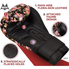 RDX Women's Boxing Gloves for Muay Thai and Training Flora Skin Women Punching Gloves for Sparring, Kickboxing, Martial Arts, Punch Bag, Fitness, Sandbag Boxing Gloves (Multi-Way)