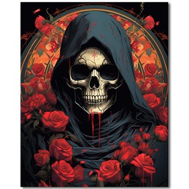 Paint by Number Kits for Adults Beginners, Easy Acrylic Simple Skull Adult Paint by Number Kits, DIY Abstract Skeleton Rose Paint by Numbers Kits on Canvas Without Frame for Home Wall Decor 16x20inch