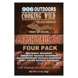 Cooking Wild Seasonings FRESH SAUSAGE Variety Four Pack, Seasons up to 20 pounds of Wild Game or Domestic Meat, 11.7 ounce, includes cure packets