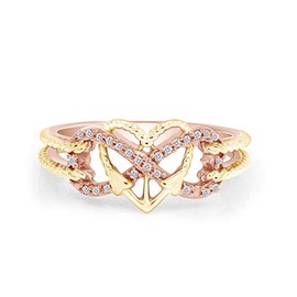 1/10 CT Natural Diamond Two Tone Heart Infinity Anchor Rope Promise Ring 14k Rose Gold Over Sterling Silver (I-J Color, I2-I3 Clarity, 0.10 Cttw) Ring Size -7.5