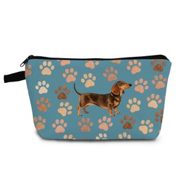YULUENZE Blue Dachshund Paw Makeup Bag Cute Small Organizer Bag with Zipper Blue Dachshund Paw Cosmetic Bag Aesthetic Birthday Present for Dog Lovers Women Friends