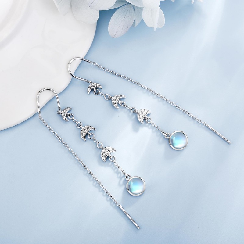 Moon Phase Earrings 925 Sterling Silver Moon Drop Earrings Half