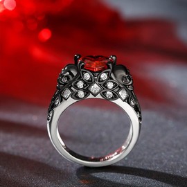 Jeulia 2.55 ct Heart Cut Diamond Skull Rings for Women Customized Bridal Sterling Silver Wedding Engagement Promise Rings for Her with GiftBox (K-½, Beating Heart)