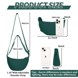 Nylon Crescent Crossbody Bag for Women Purses Trendy Men,Small Travel Sling Bag Hobo,Lightweight Fanny Pack with Zipper Adjustable Strap,Round Soft Shoulder Pouch for Everyday Use Sport(Dark Green)