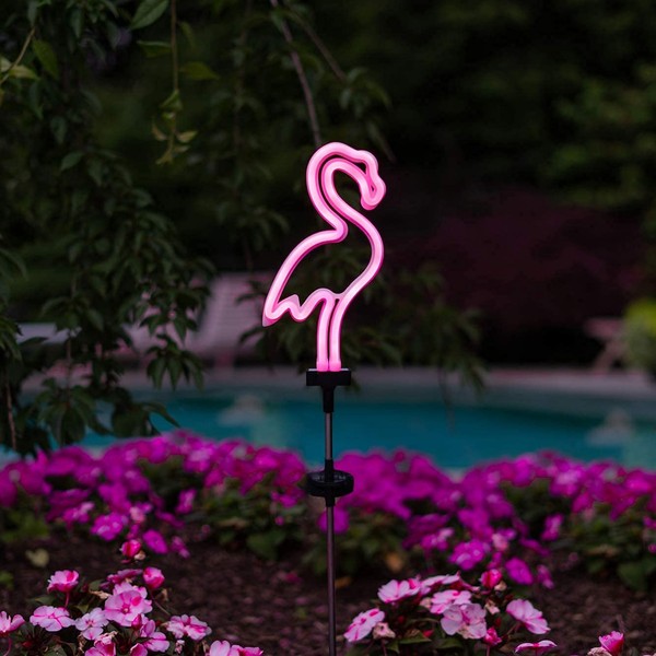 Solar Neon Pink Flamingo Stake Light - Outdoor, Pathway, Landscape Light for Lawn, Patio, Garden Or Outdoor Living Area - 29.5 Inches Tall