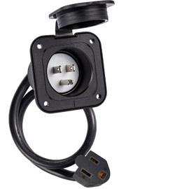 SVNR 15 Amp Flanged Inlet 125V, NEMA 5-15P Shore Power Inlet Plug with 18“ Integrated Outdoor Extension Cord ETL Certified,with Waterproof Cover, Electrical Extensions for Marine Boat RV Camper