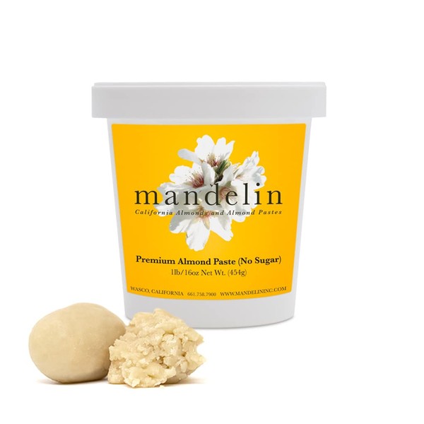 Mandelin Premium Almond Paste: No Sugar Added, 66% Almonds, 34% Maltitol (1 lb)