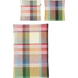 Irisette Bed Linen Mako Satin Yellow/Green/Dusky Pink Size 135 x 200 cm (80 x 80 cm)