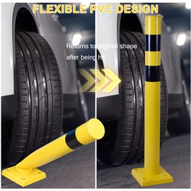 OrangeStar 42 Inch Safety Bollard - Heavy Duty PVC Traffic Barrier, 4" Diameter Yellow Parking Lot Bollard with Anchor Bolts for Driveway, Warehouse, Storefront Protection