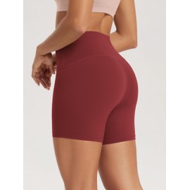 ODODOS Yoga Shorts for Women 4" High Waist Non See Through Buttery Soft Lounge Biker Shorts, Brick Red, X-Large