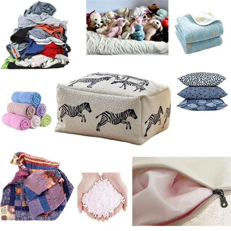 PmHaurient Pouf Ottoman Cover,No Filler Zebra Plush Cloth Foot Stool,