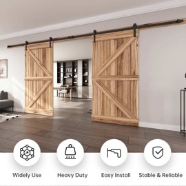 EaseLife 16 FT Double Doors Sliding Barn Door Hardware Track Kit,Straight Pulley,Heavy Duty,Slide Smoothly Quietly,Easy Install (16FT Track Kit for Double 48" Wide Door).