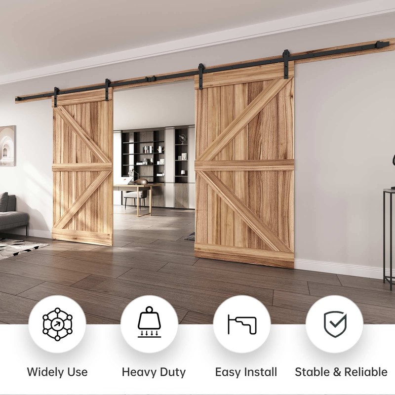 EaseLife 16 FT Double Doors Sliding Barn Door Hardware Track