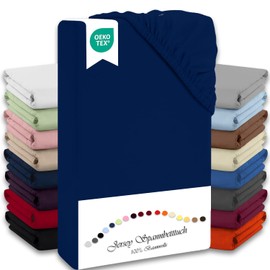 Julido Fitted Sheet 100 x 200 cm (Navy) - Jersey Bed Sheet Made of 100% Cotton, Oeko-Tex Standard 100, Skin-Friendly, Breathable and Suitable for Allergy Sufferers, Mattress Height up to 30 cm