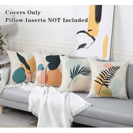 ETOLISHOP Cushion Covers, 40 x 40 cm, Set of 4, Yellow Linen Cushion Cover, 16 x 16 cm, Green Leaves, Decorative Cushion for Living Room, Bedroom, Sofa