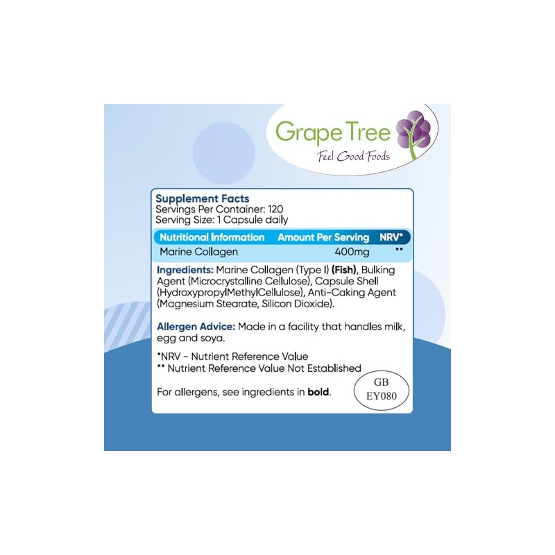 Grape Tree Marine Collagen 500mg Capsules – 120 Capsules Hydrolysed