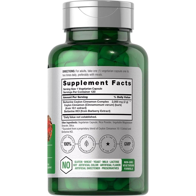 Horbäach Berberine Plus Ceylon Cinnamon 2000 mg | 120 Capsules