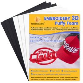 New brothread - 15 Options- 6PCS Embroidery Puffy Foam 9″x12″ Large Size 3MM Creating 3D Embroidery Effect for Caps, Garments, Jackets, Bags, Backpacks and More - 3xBlack + 3xWhite