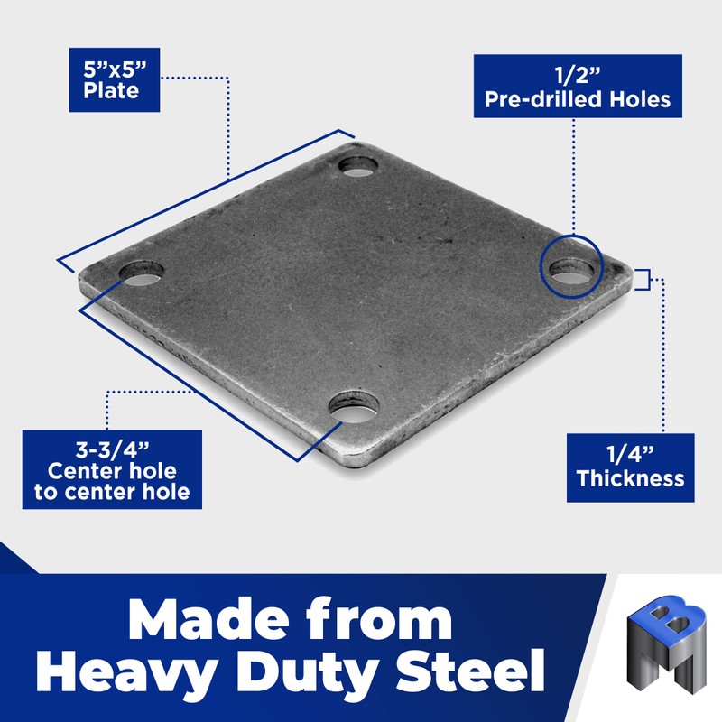 Bobco Metals 5”X5” Weldable Square Steel Metal Baseplate - A36