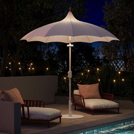 LAUSAINT HOME 9ft Pagoda Patio Umbrella with 360° Rotation, LED Light, Petal Shape Canopy, Upgraded Outdoor Patio Table Umbrella Pool Deck Market Umbrella with Push Button Tilt & Easy Crank ，Blue