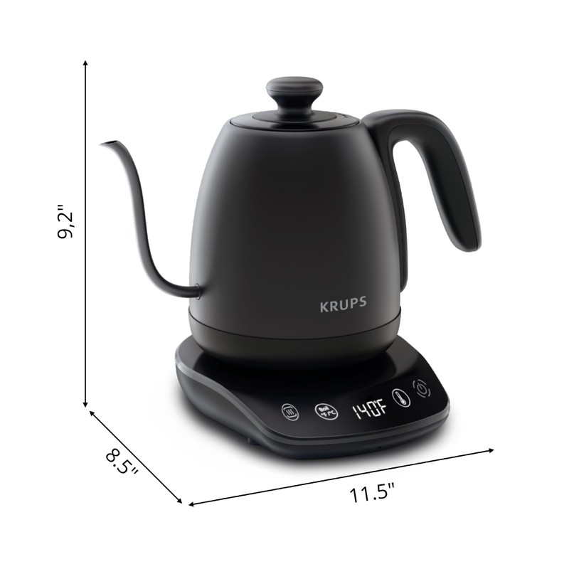 KRUPS Gooseneck Electric Kettle: 1L Stainless Steel, 1350W Fast Boiling,
