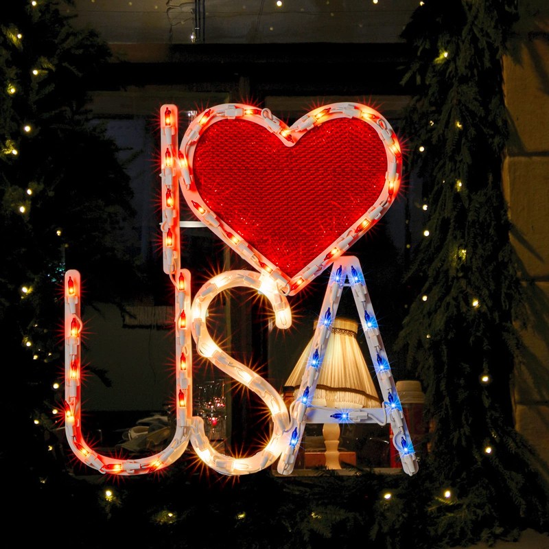 GLOWNOVA 50L Lighted Red, White and Blue Patriotic Window Silhouette