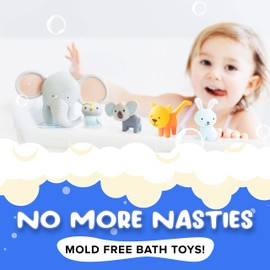 Mold Free Bath Toys for Babies and Toddlers, Animal No Hole Bath Toys, No Mold for Tub,Beach,Pool, BPA-Free, Dishwasher-Safe, Infant Bath Toys No Holes 0 1 3 6 12 18 Months