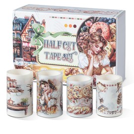 Snycler Pre-Cut Oatmeal Rhyme Themed PET Washi Tapes - Vintage Aesthetic Tape Stickers for Journaling, Scrapbooking, Junk Journals, Crafts, Planners - 4 Rolls