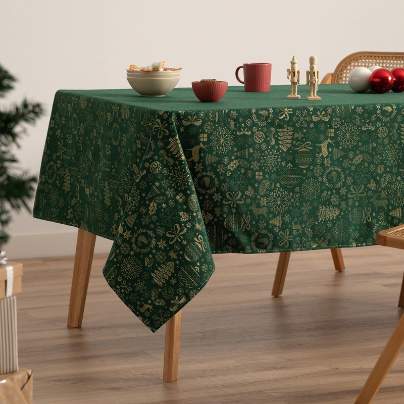 GAMUSI Tablecloth Christmas Jacquard Golden Thread Dining Table Square Christmas