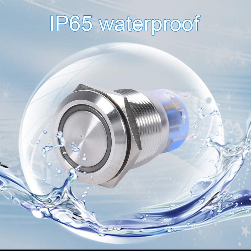 12V LED Self-locking Latching Push Button Switch, 19mm Waterproof Stainless