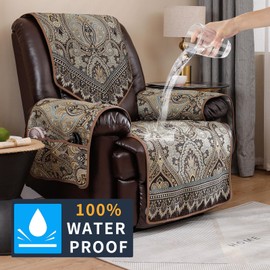 LUFEIJIASHI Recliner Chair Covers Non Slip Waterproof Large Recliner Covers for Leather Recliner,Electric Reclining Chair Covers for Living Room Dog Sofa Recliner Cover (FLKF-Brown)