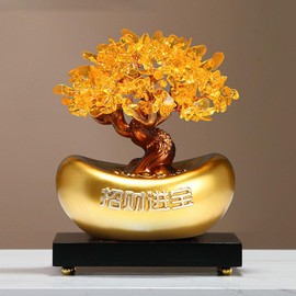 Bocnity Crystal Money Tree Feng Shui Bonsai Citrine/Yellow Crystal Money Tree with Pots Citrine Trees Hangs Lucky Bonsai Style Decor for Tabletop Home Office Housewarming Gift