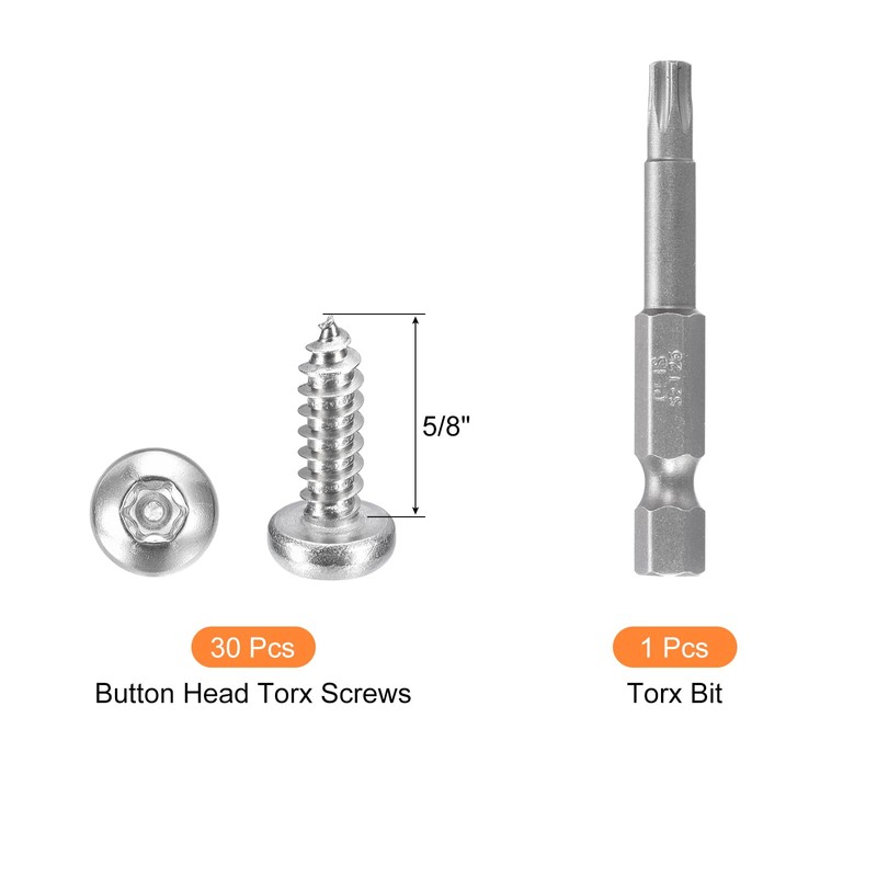 sourcing map #10 x 5/8" Torx Security Screws, 30pcs Button
