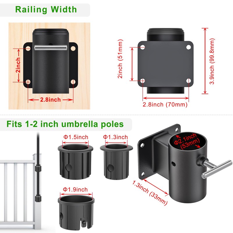 Dolibest Deck Umbrella Mount, Patio Umbrella Holder with 3 Plastic