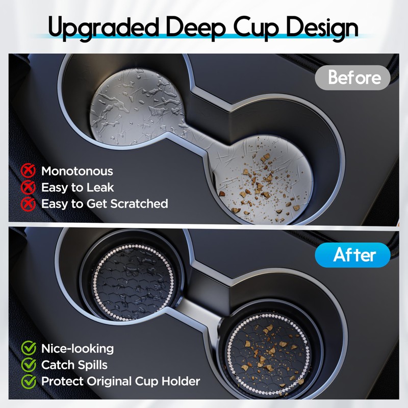 Amooca Car Cup Coaster Universal Non-Slip Cup Holders Bling Crystal