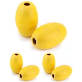 QWORK Oval Water Float, 6 Pack, 1/2" Hole, 3.5" x 5.5", for Pools, Water Ski Ropes, Anchor Lines, Yellow