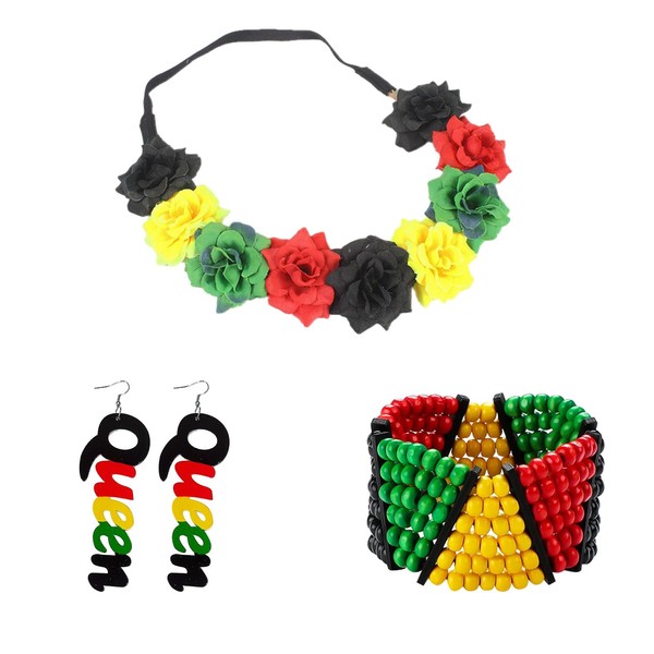 Miaija 3Pieces African Women's Jewelry Set Jamaica Beaded Bracelet Fashion