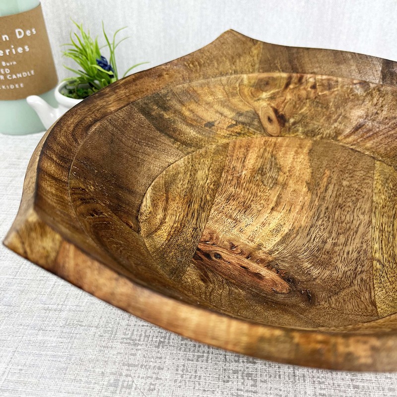 Large 29cm Hand-Carved Mango Wood Bowl – Natural Grain, Decorative
