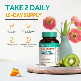 Whollium Digestive Enzyme Complex 1050 mg, Probiotics & Prebiotics Full-Spectrum