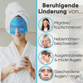ICEHOF Augenmaske kühlend - Angenehmes Obermaterial, mit Aufbewahrungsbeutel - Kühlbrille mit hochwertigem Gel - Effektiv Stirn bis Wange - Migräne Augen-Kühlmaske Gesicht Migränebrille