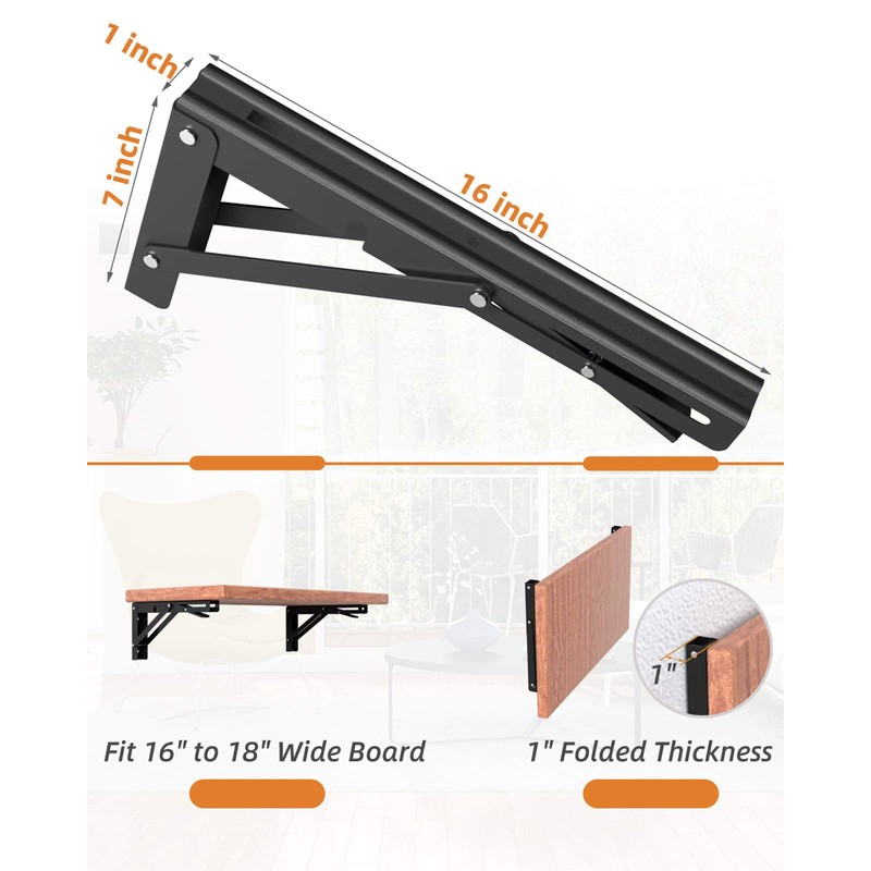 16-Inch Foldable Brackets for DIY Folding Shelves or Tables, L
