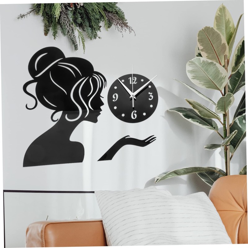 ABOOFAN Acrylic Girl Shape Wall Clock Modern Frameless Sticker Design