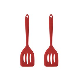 HOIRIX 2Pack Small Silicone Turner High Heat Resistant Slotted Spatula for Fish, Eggs, Pancakes and More (8.2 IN, Red)