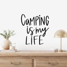 GRAZDesign Wall Tattoo Sayings Camping Is My Life Camper, Travel for Living Room, Hallway, Indoor and Outdoor Use 62 x 57 cm Black