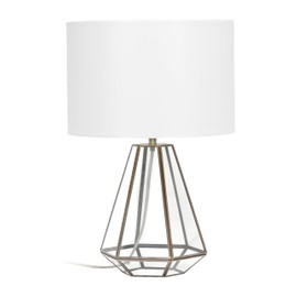 Elegant Designs LT1191-BRS 18.25" Classy and Brassy Glass Pyramid Table Lamp with White Drum Shade, Brass