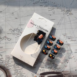 Black Press on Nails with Designs Full Cover Stick on Nails Acrylic Short False Nails Square Fake Nails with Glue Galaxy Planet Artificial Nails Meteor Moon Stick on Nails for Women Glue on Nails