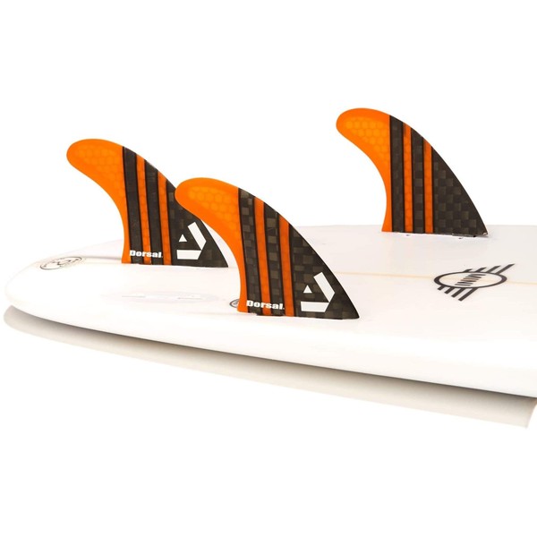 DORSAL Carbon Hexcore Thruster Surfboard Fins (3) Honeycomb FCS Base Orange